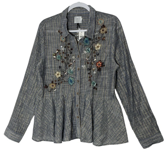 New Anthropologie x HD in Paris Top Women's Large Embroidered Sequin Long Sleeve - Picture 2 of 9